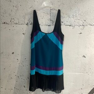 Elegant Black and Teal Dress with Purple Accents